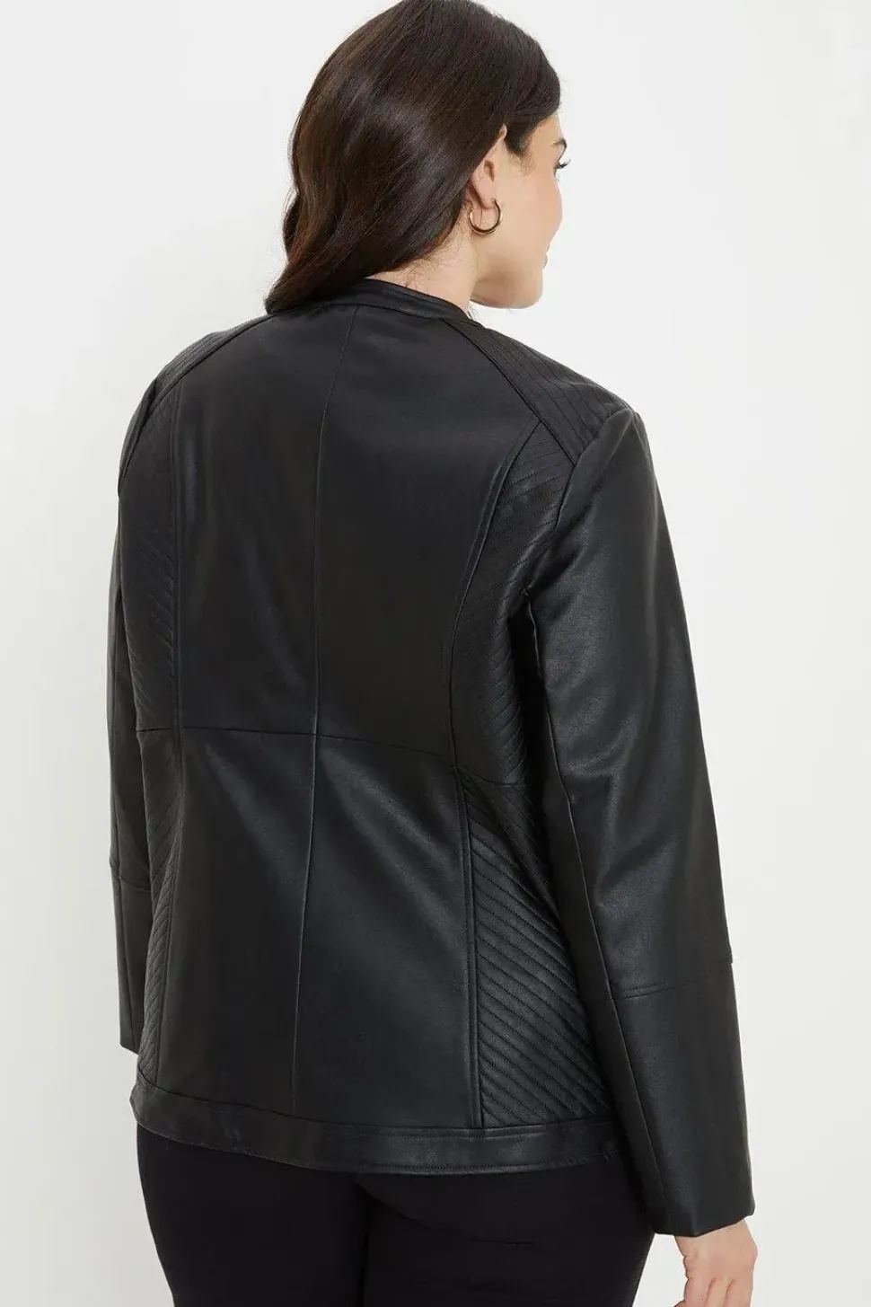 Curve Black Faux Leather Pleat Detail Jacket