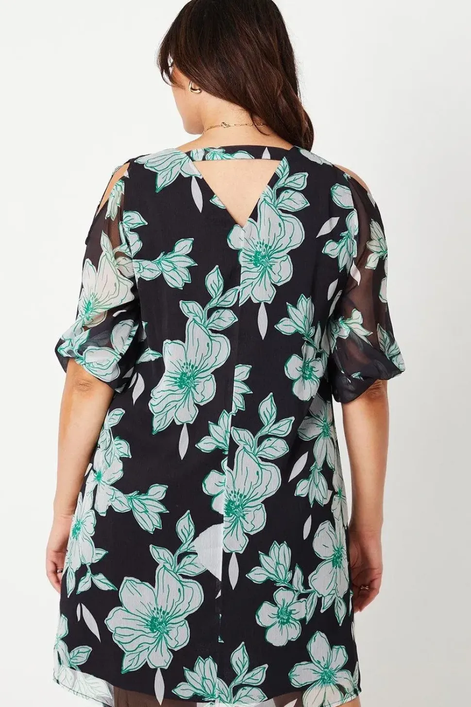 Curve Black Floral Cold Shoulder Shift Dress