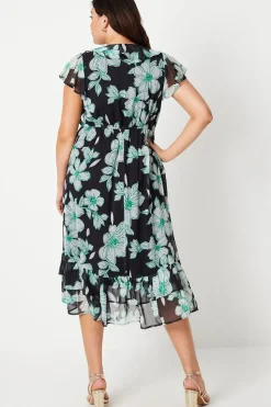 Curve Black Floral Wrap Midi Dress