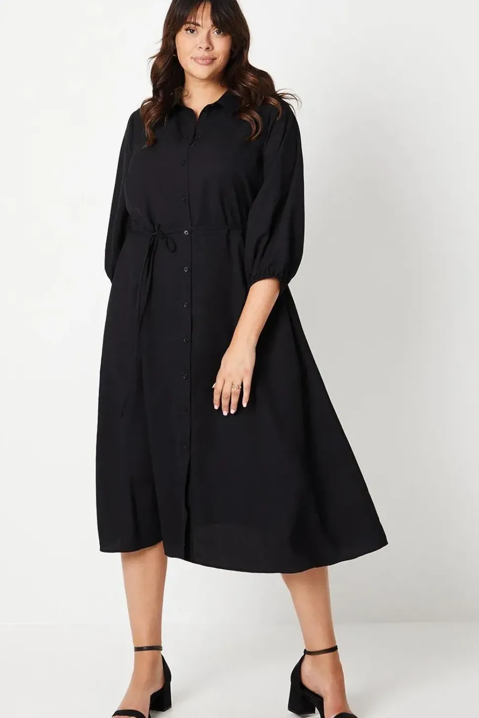 Curve Black Midi Shirt Dress