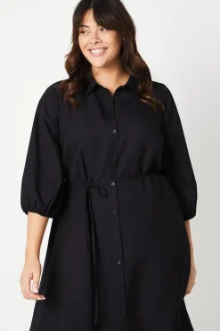 Curve Black Midi Shirt Dress
