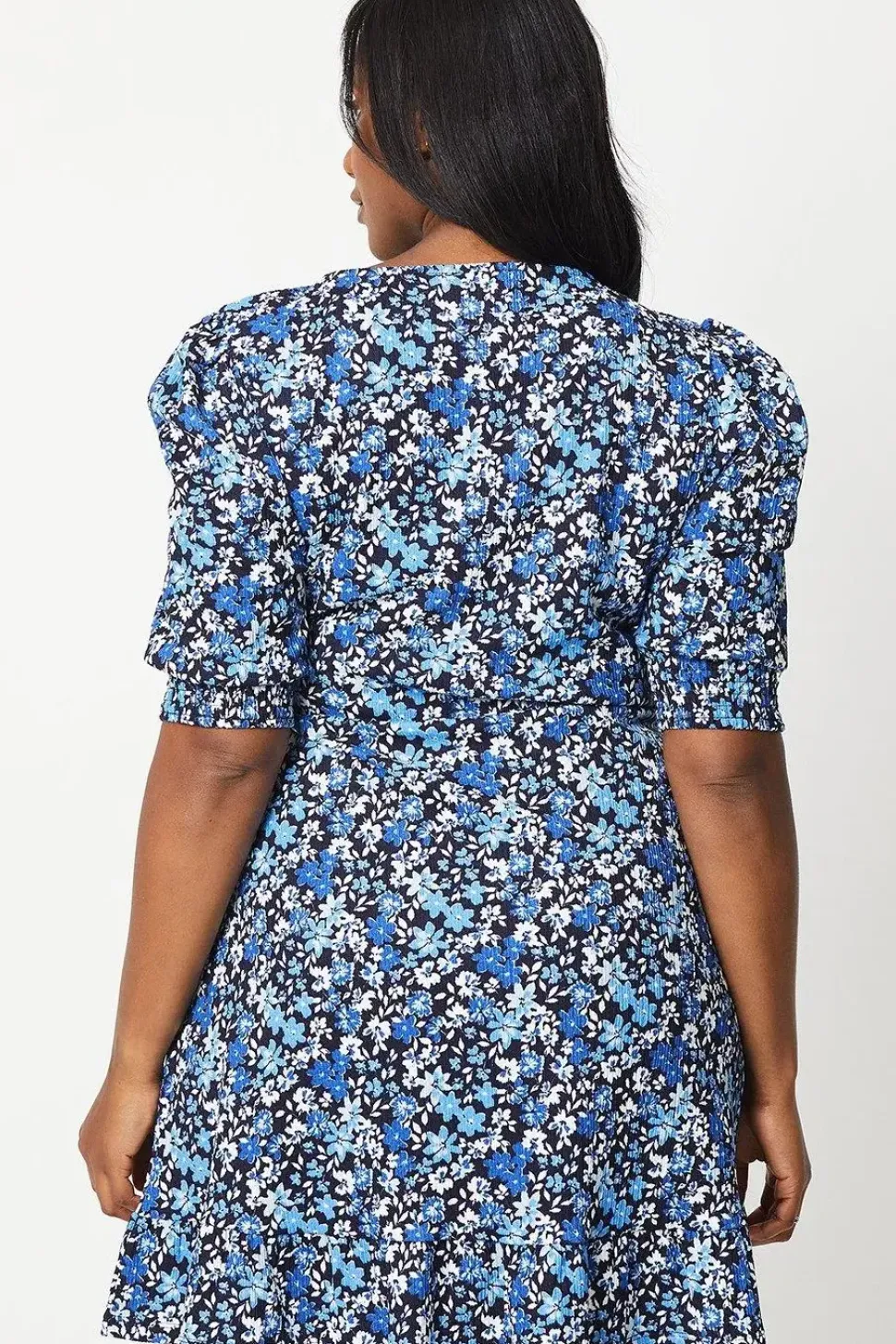 Curve Blue Ditsy Wrap Mini Dress