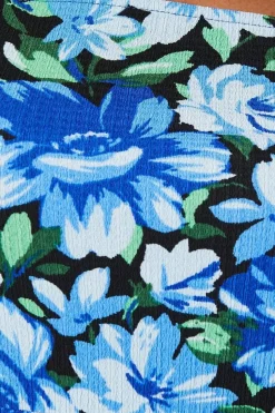 Curve Blue Floral Tie Sleeve Mini Dress