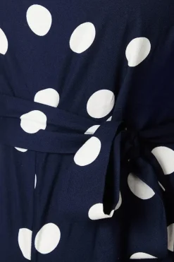 Curve Blue Spot Tie Waist Jumpsuit