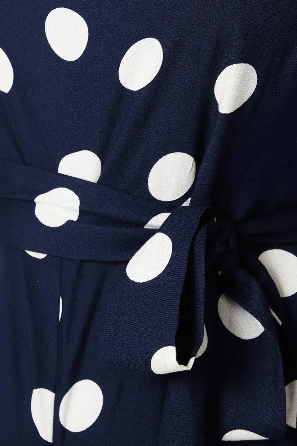 Curve Blue Spot Tie Waist Jumpsuit