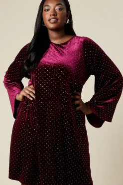 Curve Bow Back Swing Mini Dress Velvet Diamante