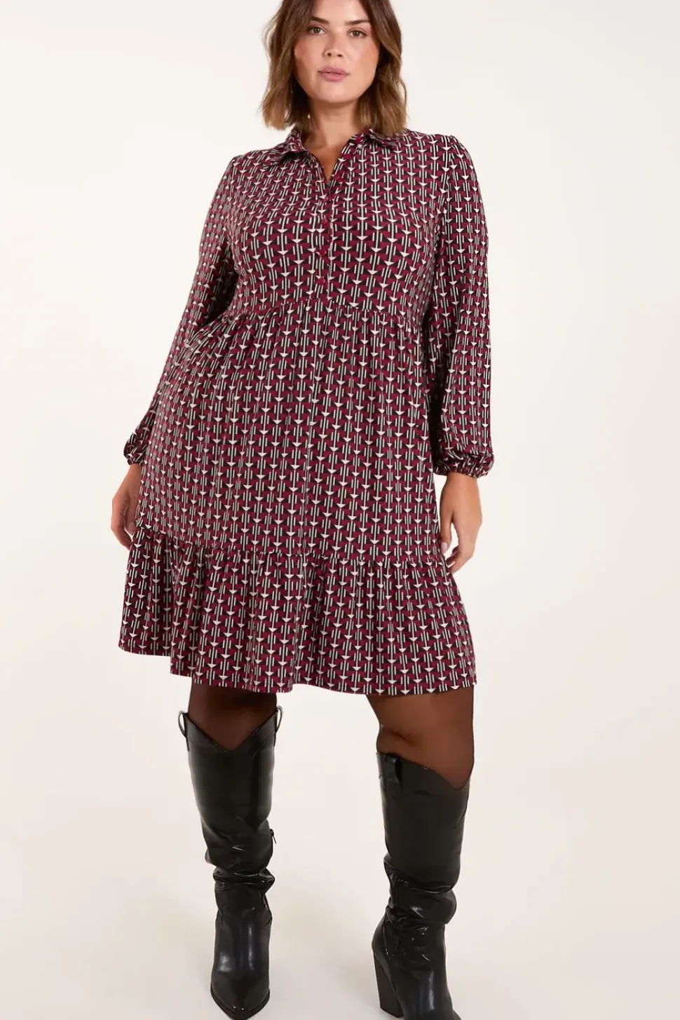 Curve Button Front Smock Dress