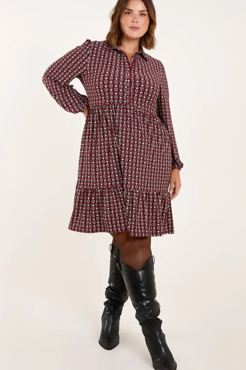 Curve Button Front Smock Dress
