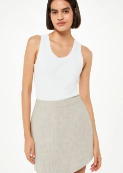 Curved Hem Linen Mini Skirt-