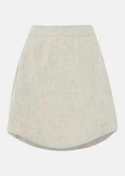 Curved Hem Linen Mini Skirt-