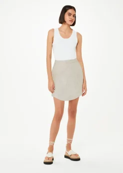 Curved Hem Linen Mini Skirt-