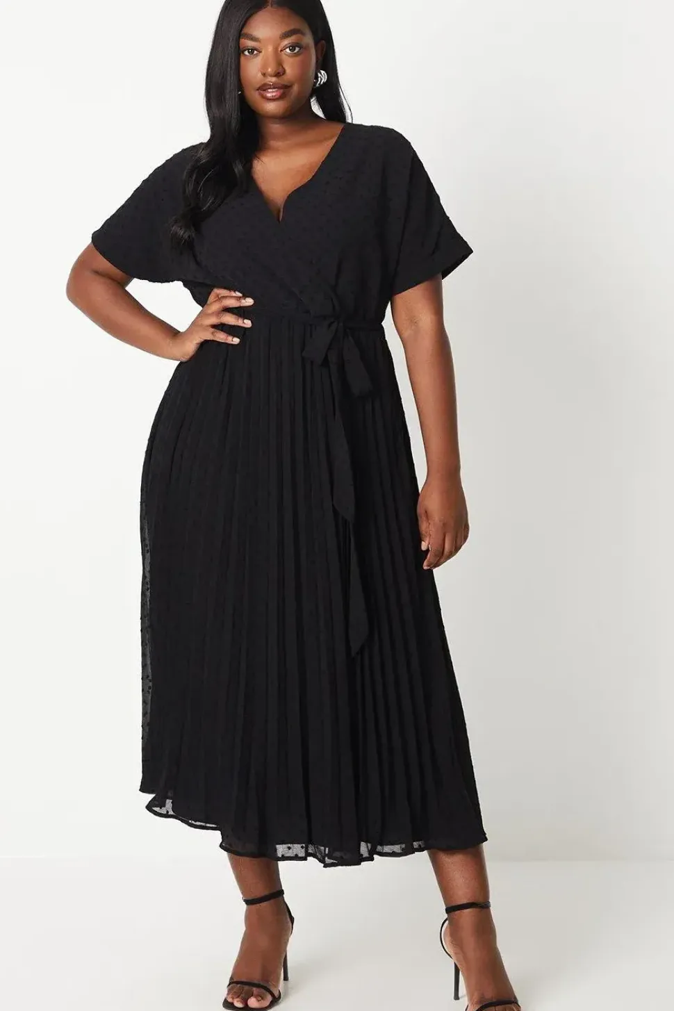 Curve Dobby Chiffon Wrap Midi Dress