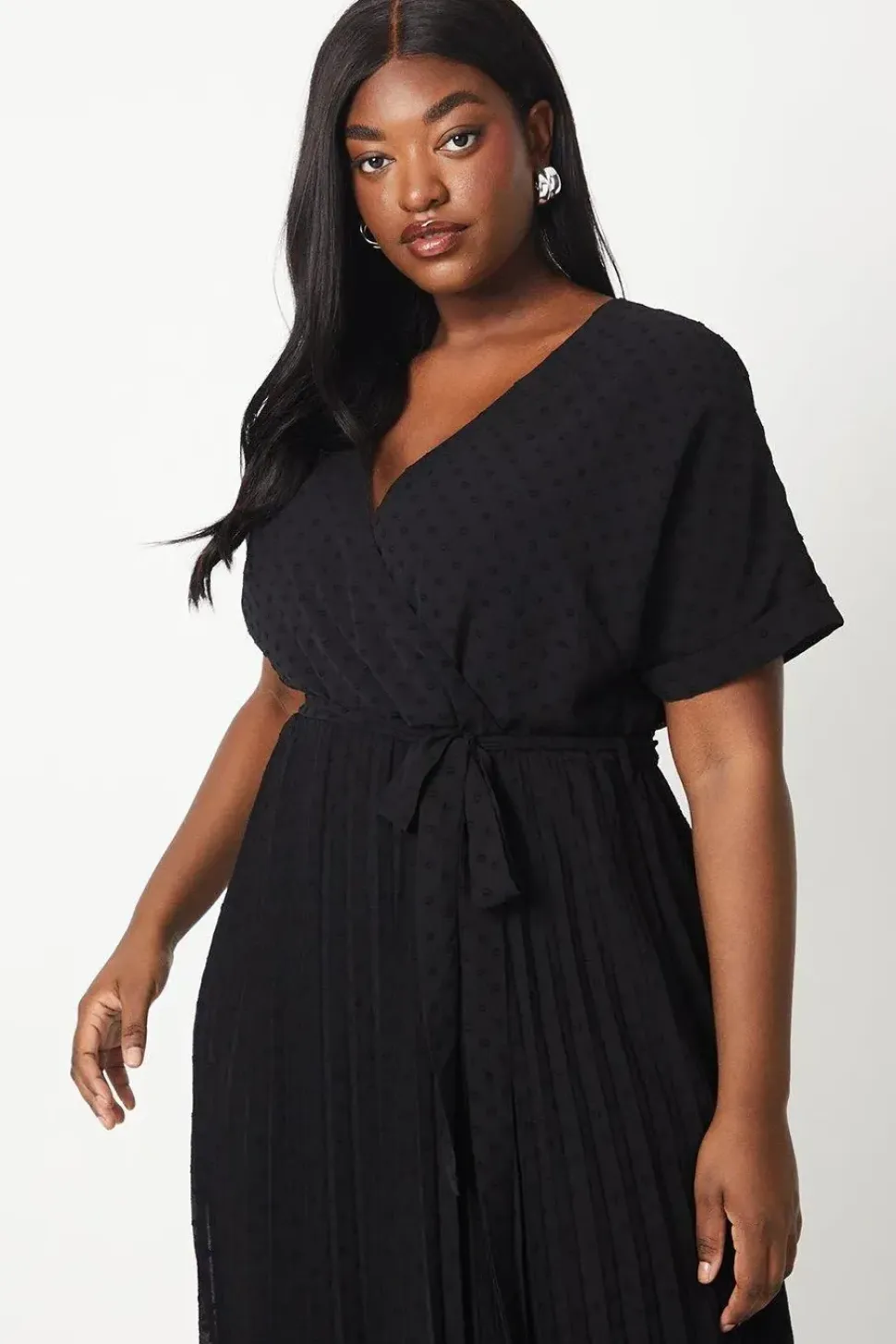 Curve Dobby Chiffon Wrap Midi Dress