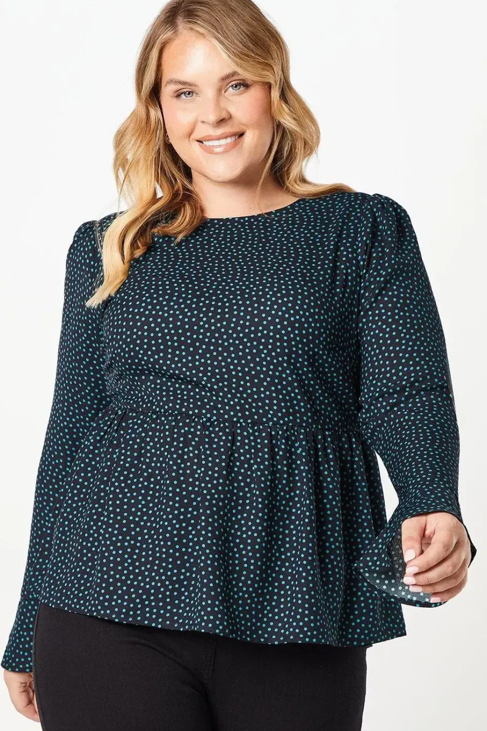 Curve Empire Seam Smock Top Spot Print