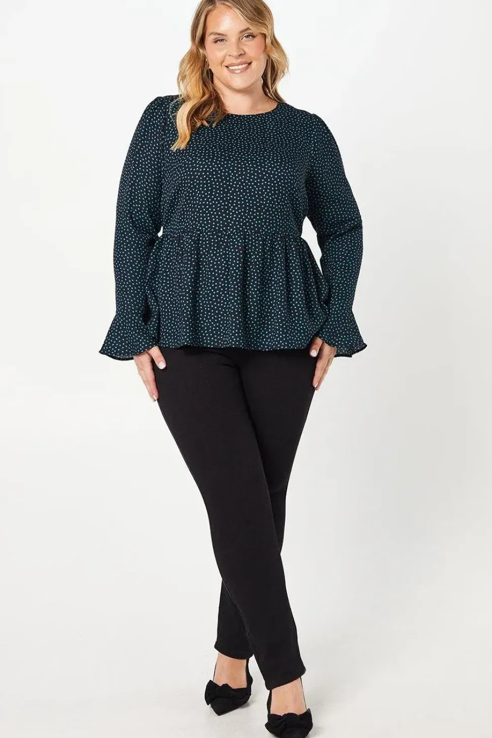 Curve Empire Seam Smock Top Spot Print