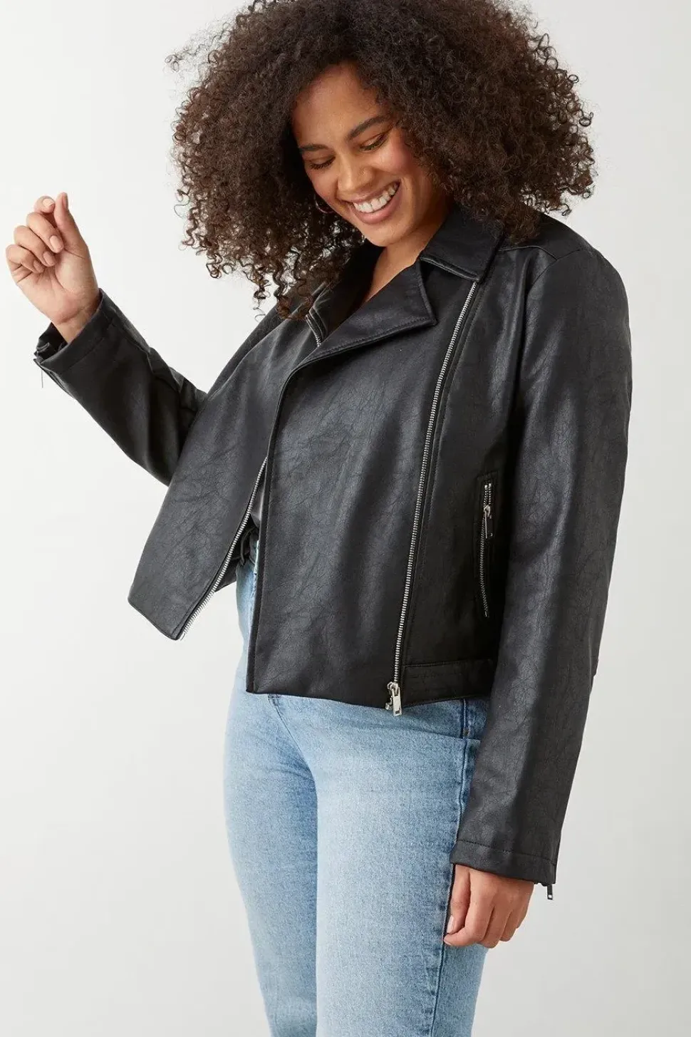 Curve Faux Leather Biker Jacket