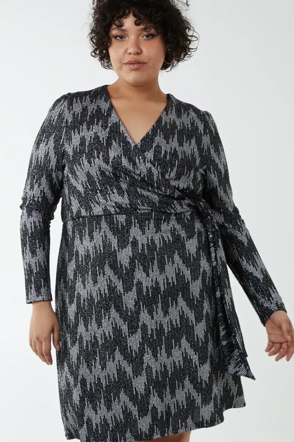 Curve Fixed Wrap Skater Dress With Tie