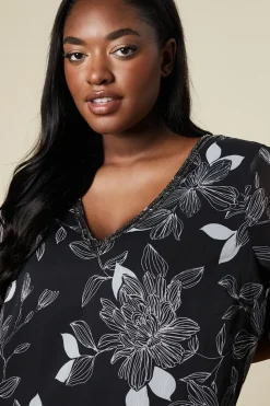 Curve Floral Beaded Ruffle Sleeve Shift Dress