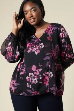 Curve Floral Chiffon Peplum Top