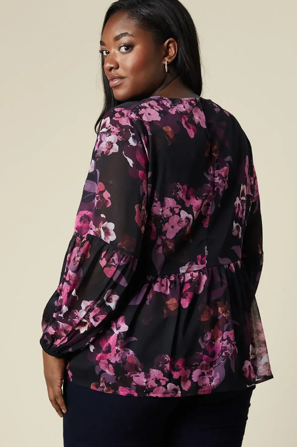 Curve Floral Chiffon Peplum Top