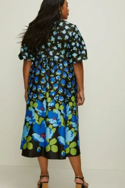 Curve Floral Puff Sleeve Scuba Midi Dress