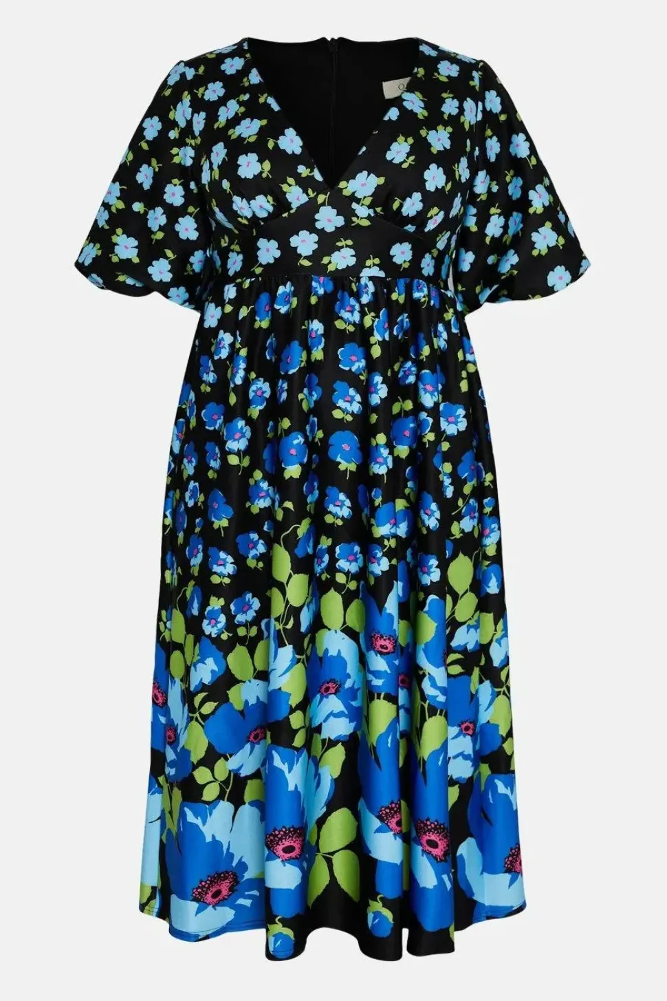 Curve Floral Puff Sleeve Scuba Midi Dress