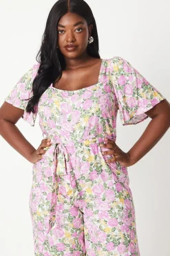 Curve Floral Tie Waist Jumpsuit