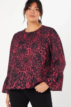 Curve Flute Sleeve Top Animal Print