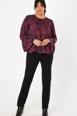 Curve Flute Sleeve Top Animal Print