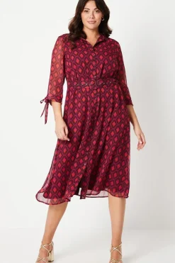 Curve Geo Print Belted Shift Dress