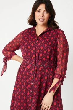 Curve Geo Print Belted Shift Dress