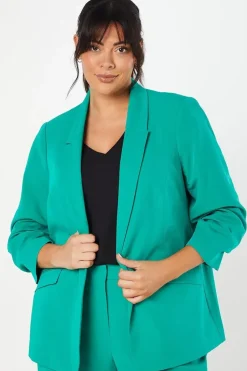 Curve Green Ruched Sleeve Blazer