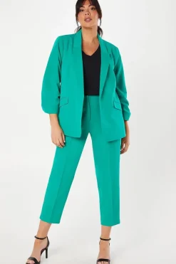 Curve Green Ruched Sleeve Blazer