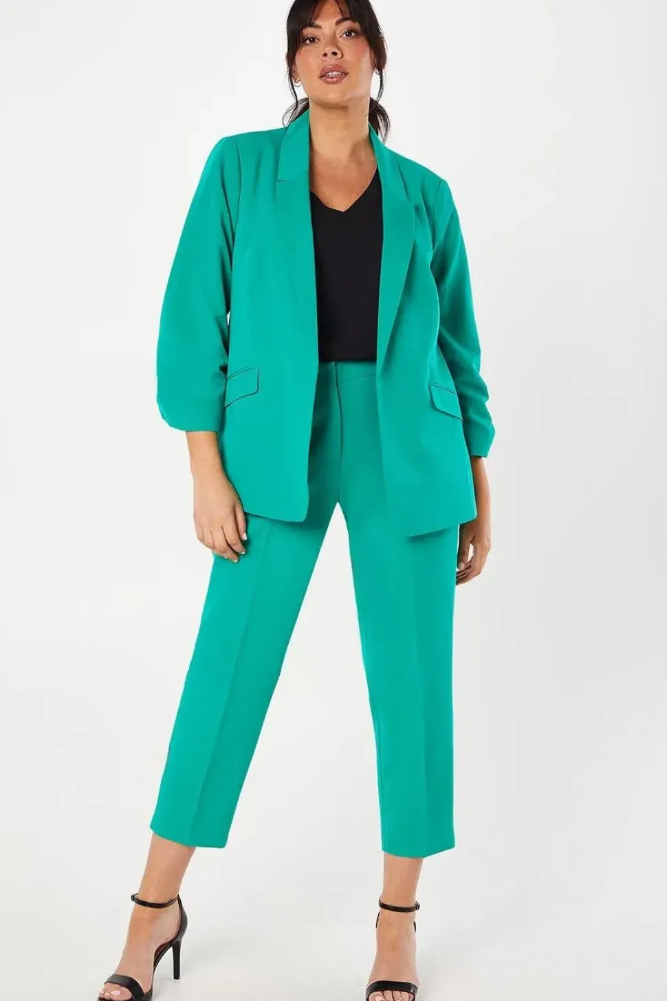 Curve Green Ruched Sleeve Blazer