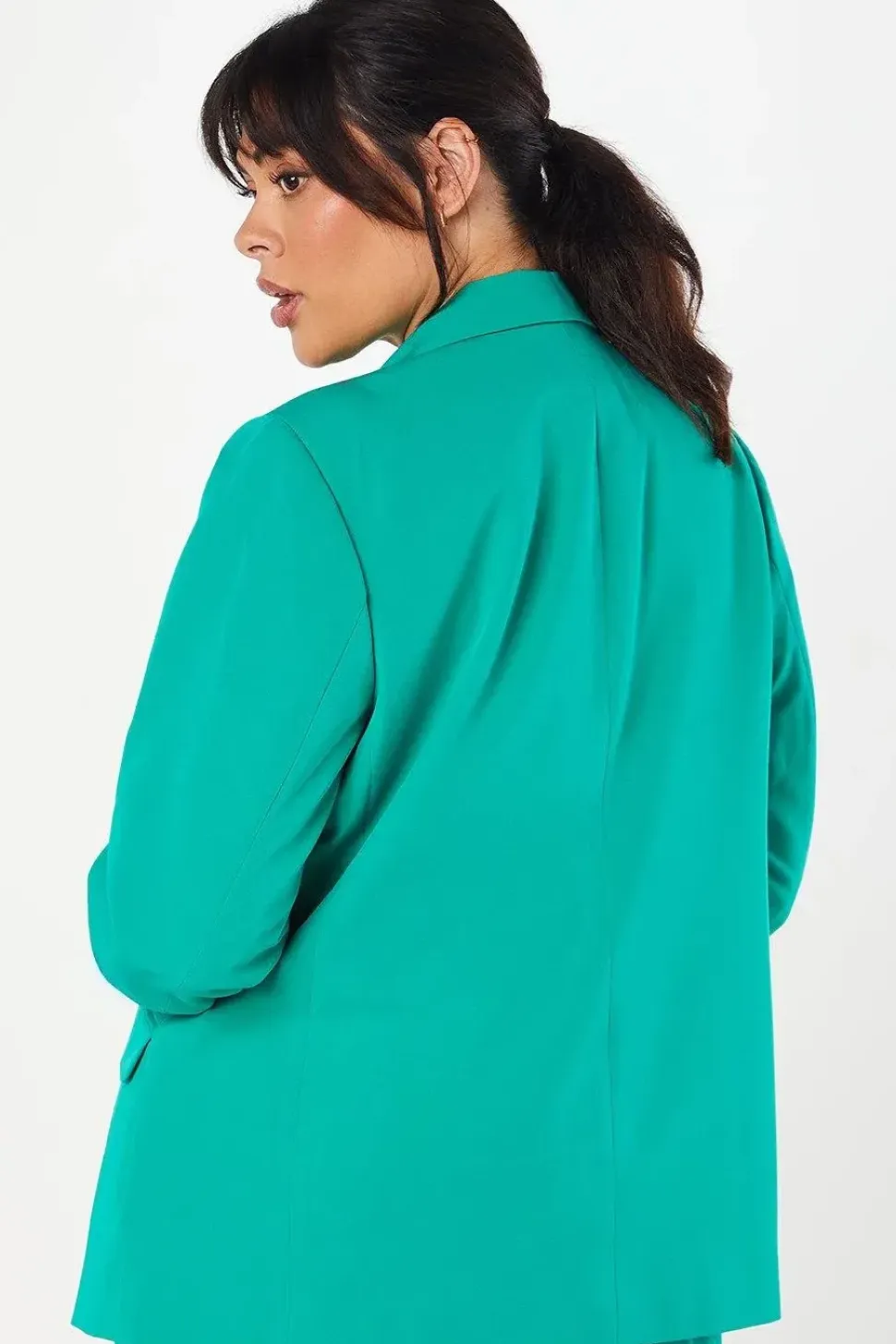 Curve Green Ruched Sleeve Blazer
