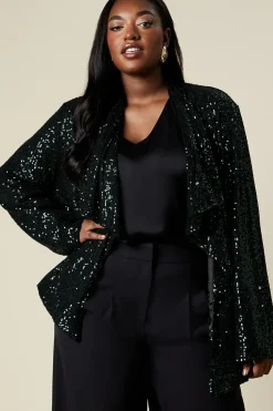 Curve Green Sequin Waterfall Jacket