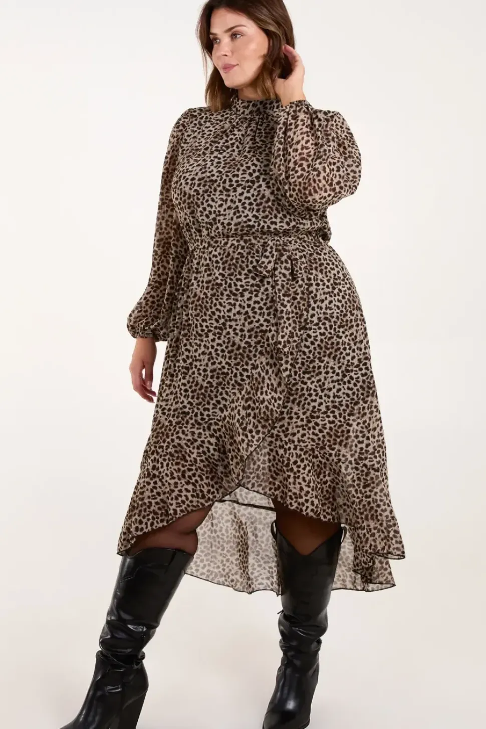 Curve High Neck Wrap Midi Dress