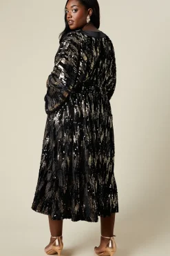 Curve Kimono Sleeve Sequin Midi Dress
