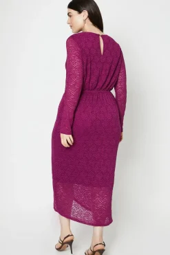Curve Lace Gathered Wrap Midi Dress