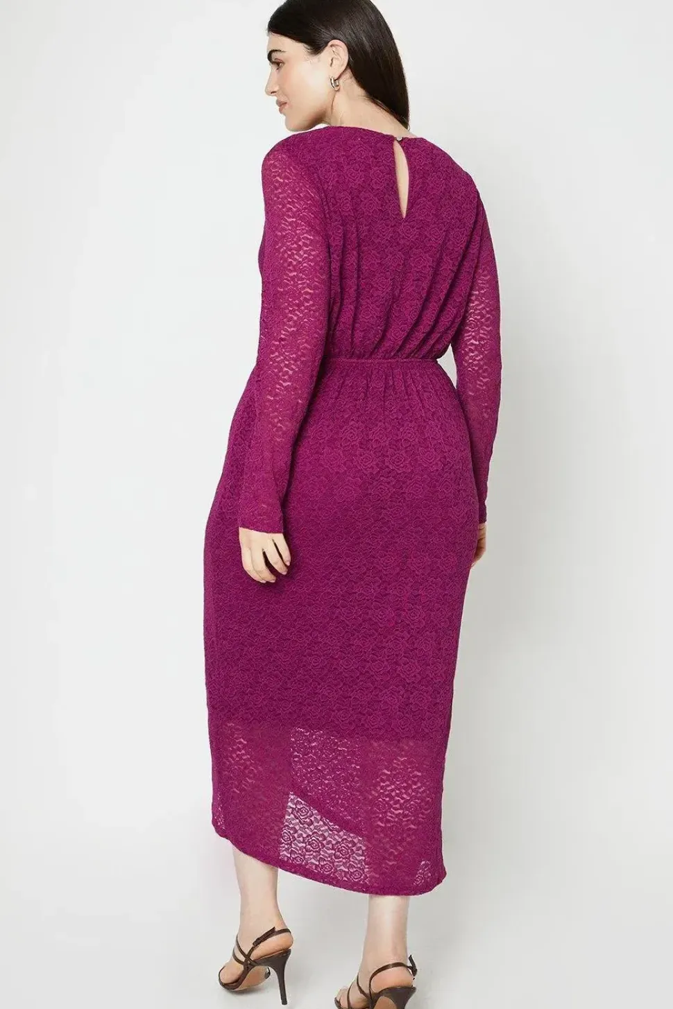 Curve Lace Gathered Wrap Midi Dress