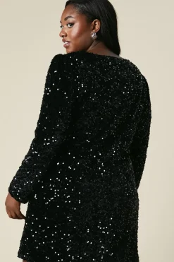Curve Lace Trim Velvet Sequin Mini Dress