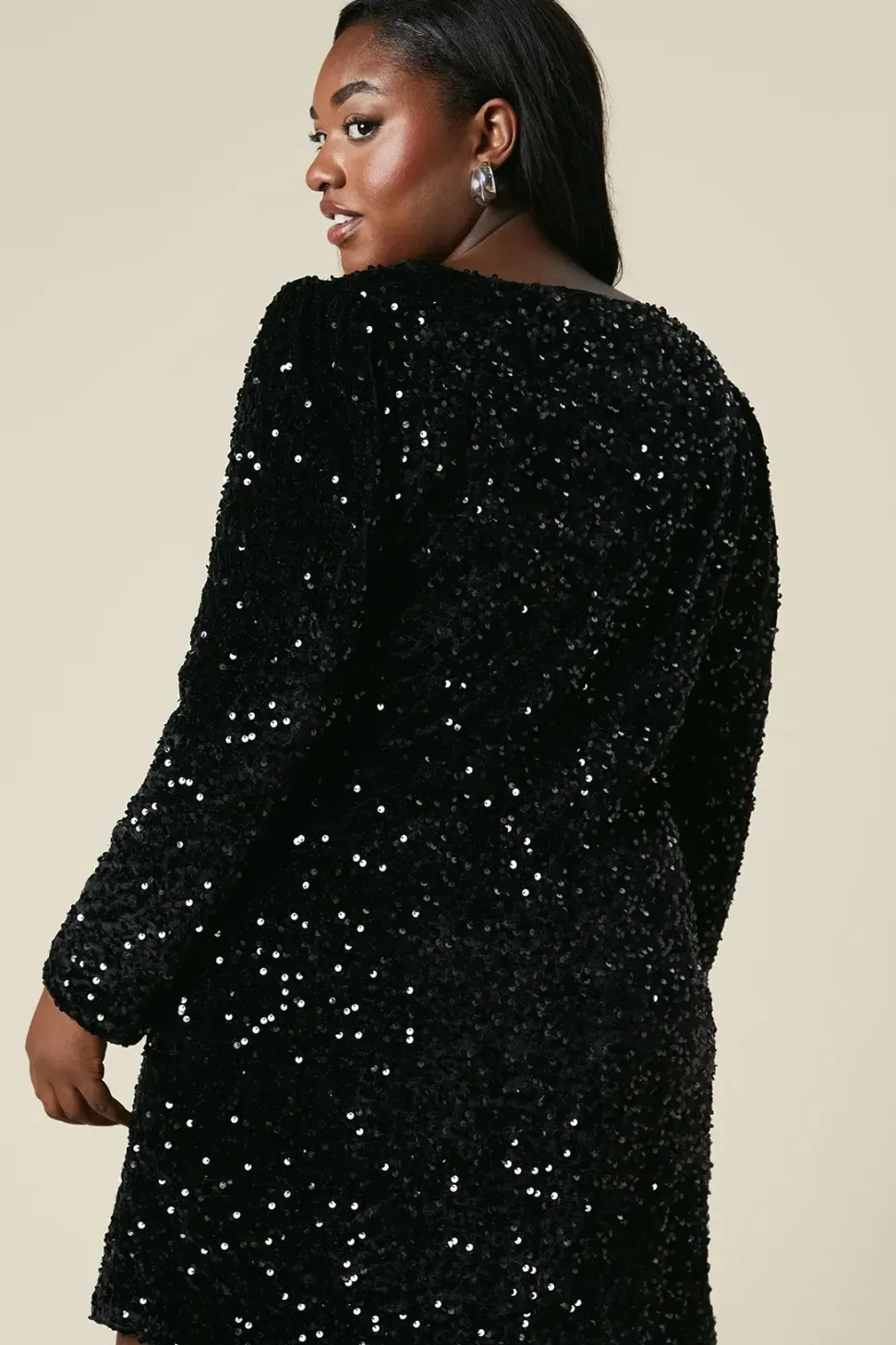 Curve Lace Trim Velvet Sequin Mini Dress