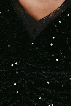 Curve Lace Trim Velvet Sequin Mini Dress
