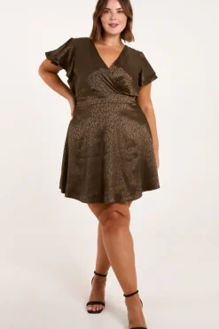 Curve Leopard Jacquard Frill Sleeve Mini