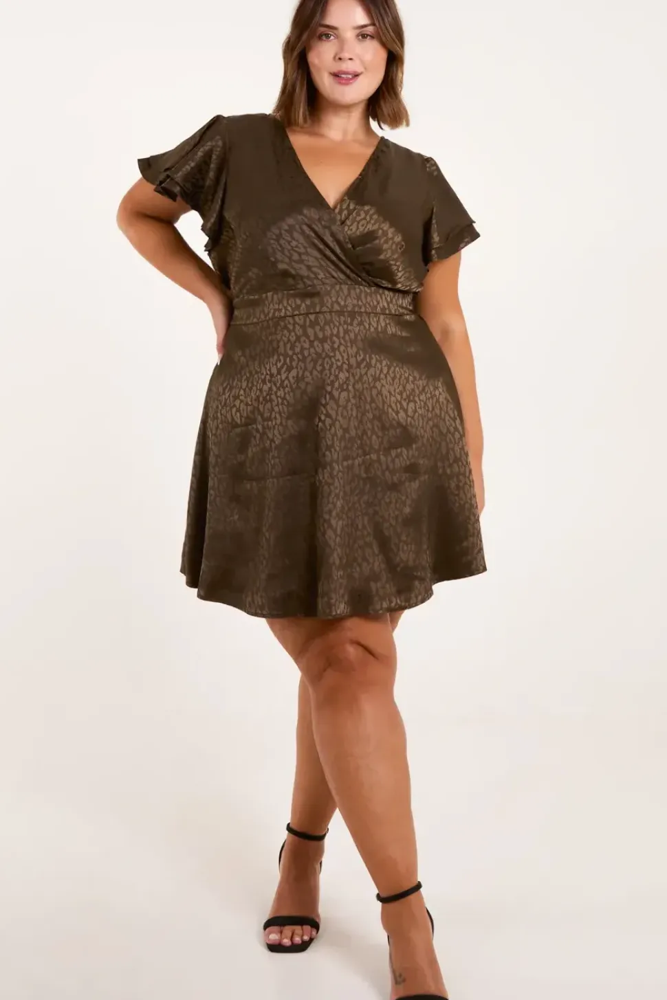 Curve Leopard Jacquard Frill Sleeve Mini
