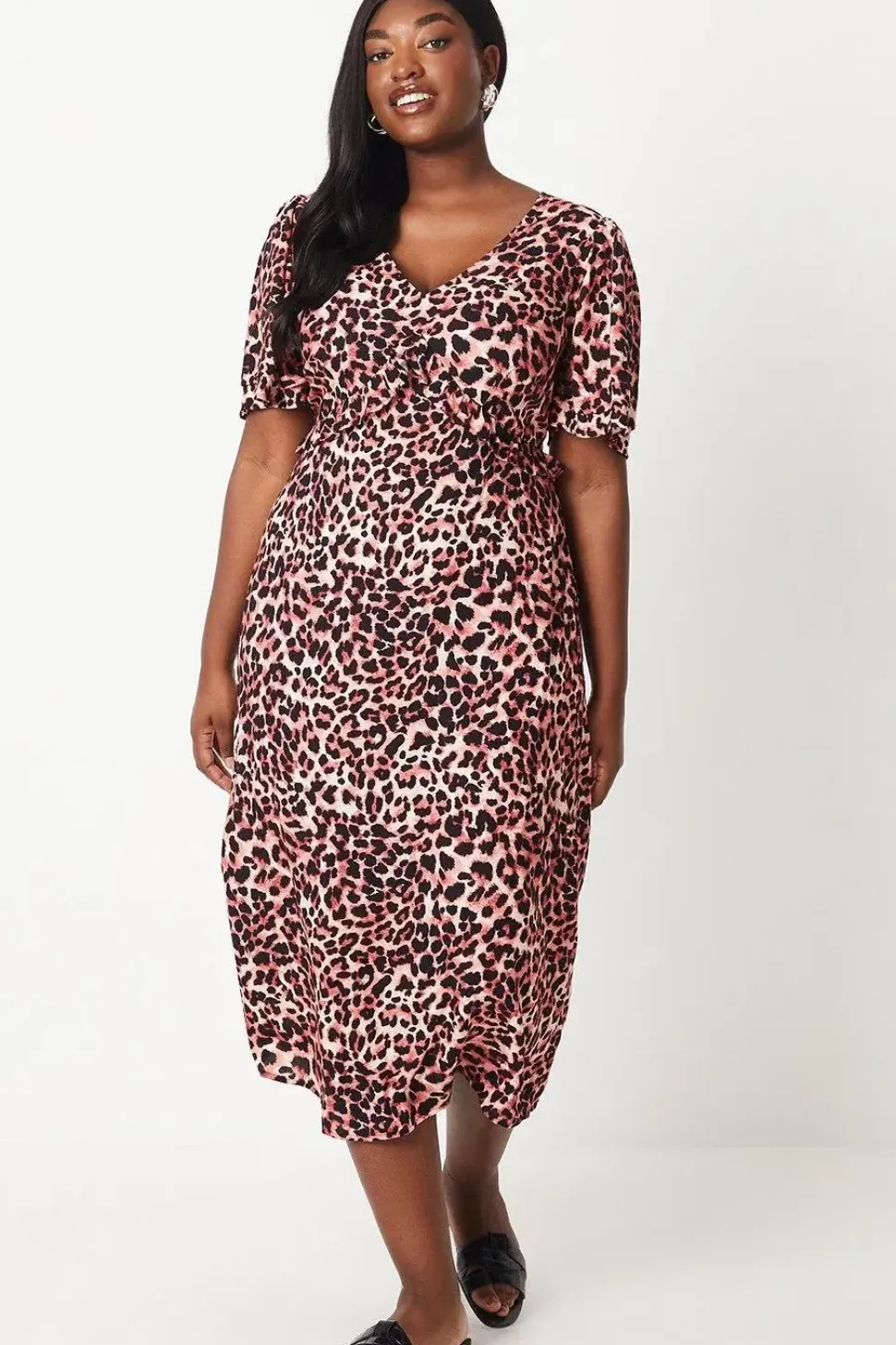 Curve Leopard Ruffle Midi Dress