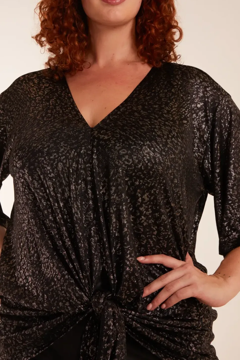 Curve Leopard V Neck Tie Front Top