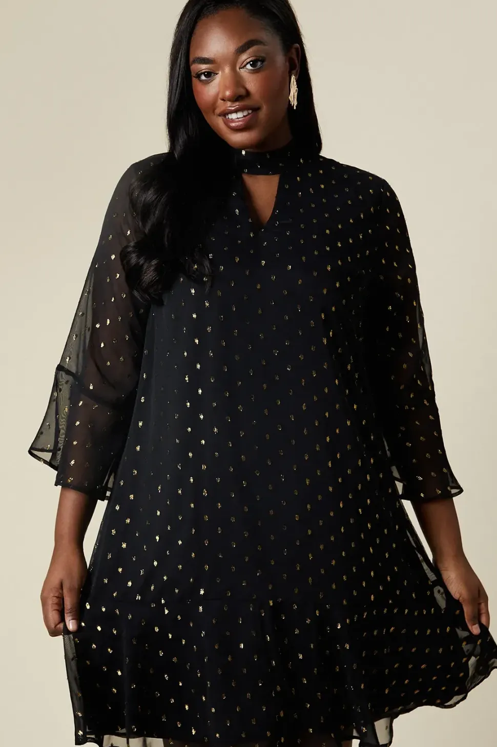 Curve Metallic Spot High Neck Shift Dress