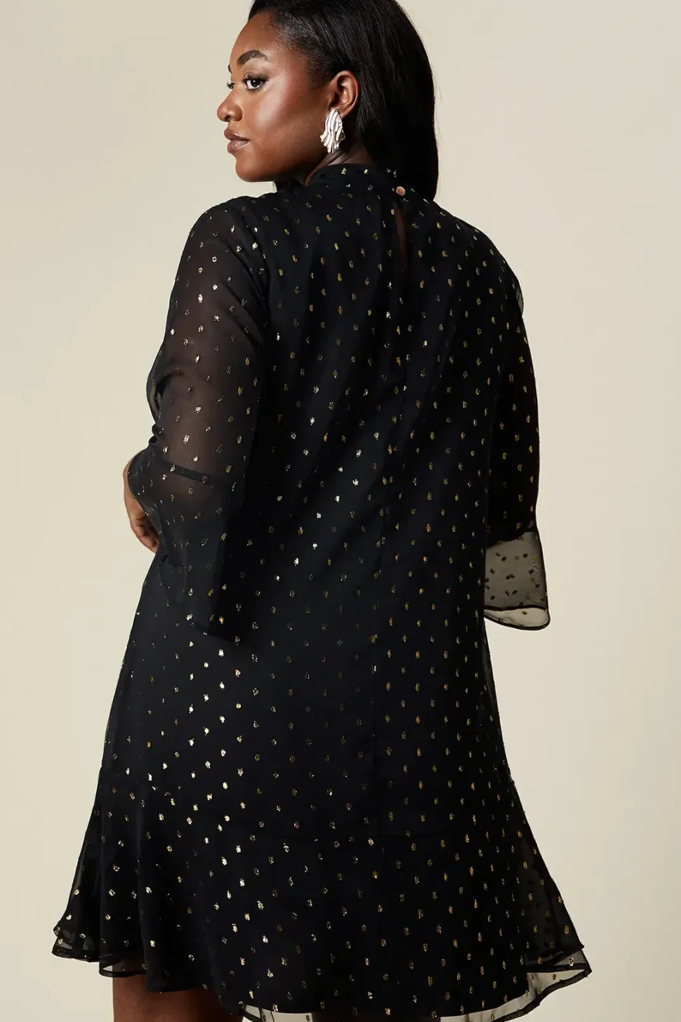 Curve Metallic Spot High Neck Shift Dress