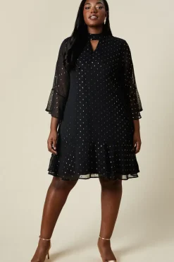 Curve Metallic Spot High Neck Shift Dress